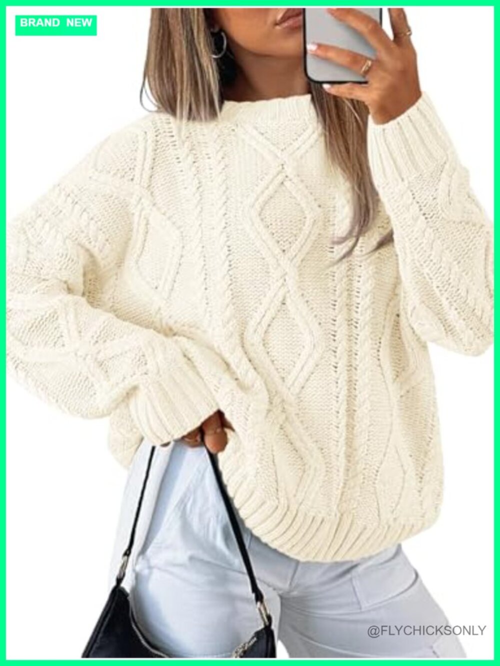 Women's Oversized Cable Knit Chunky Pullover Sweater Crew Neck